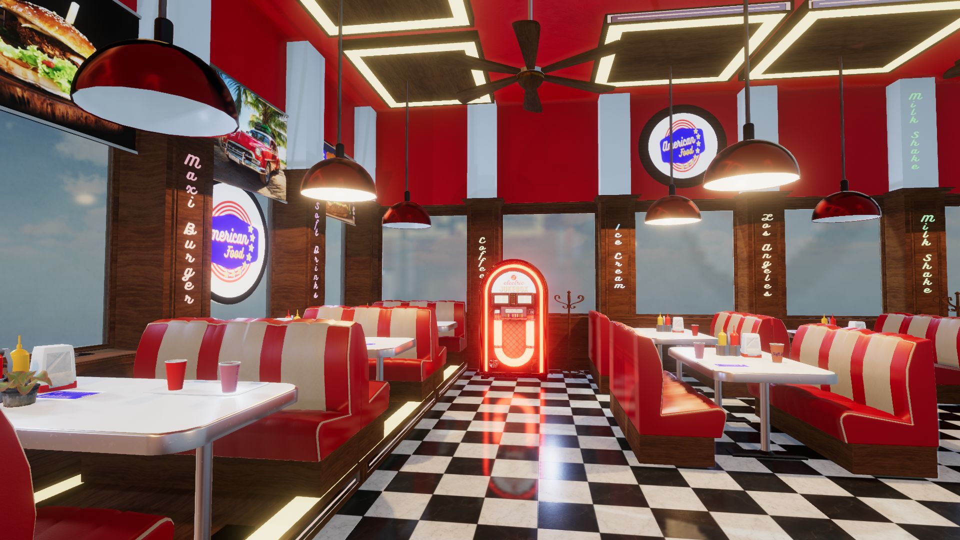 An image showing American Food Restaurant asset pack, created with Unity Engine.