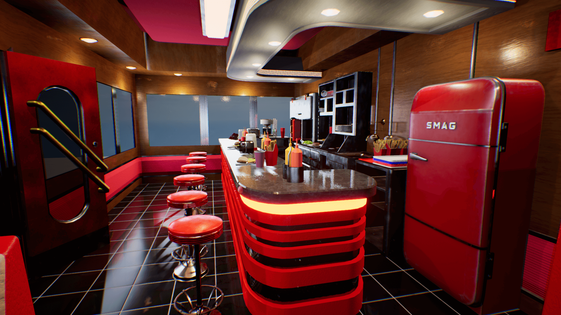 An image showing Rickey's Diner Car asset pack, created with Unreal Engine.