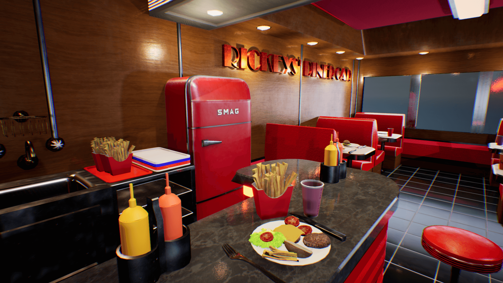 An image showing Rickey's Diner Car asset pack, created with Unreal Engine.