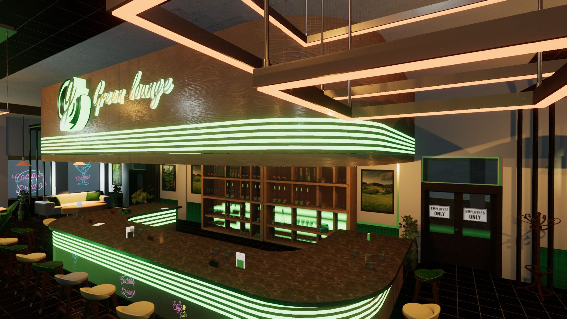 An image showing Green Lounge asset pack, created with Unity Engine.