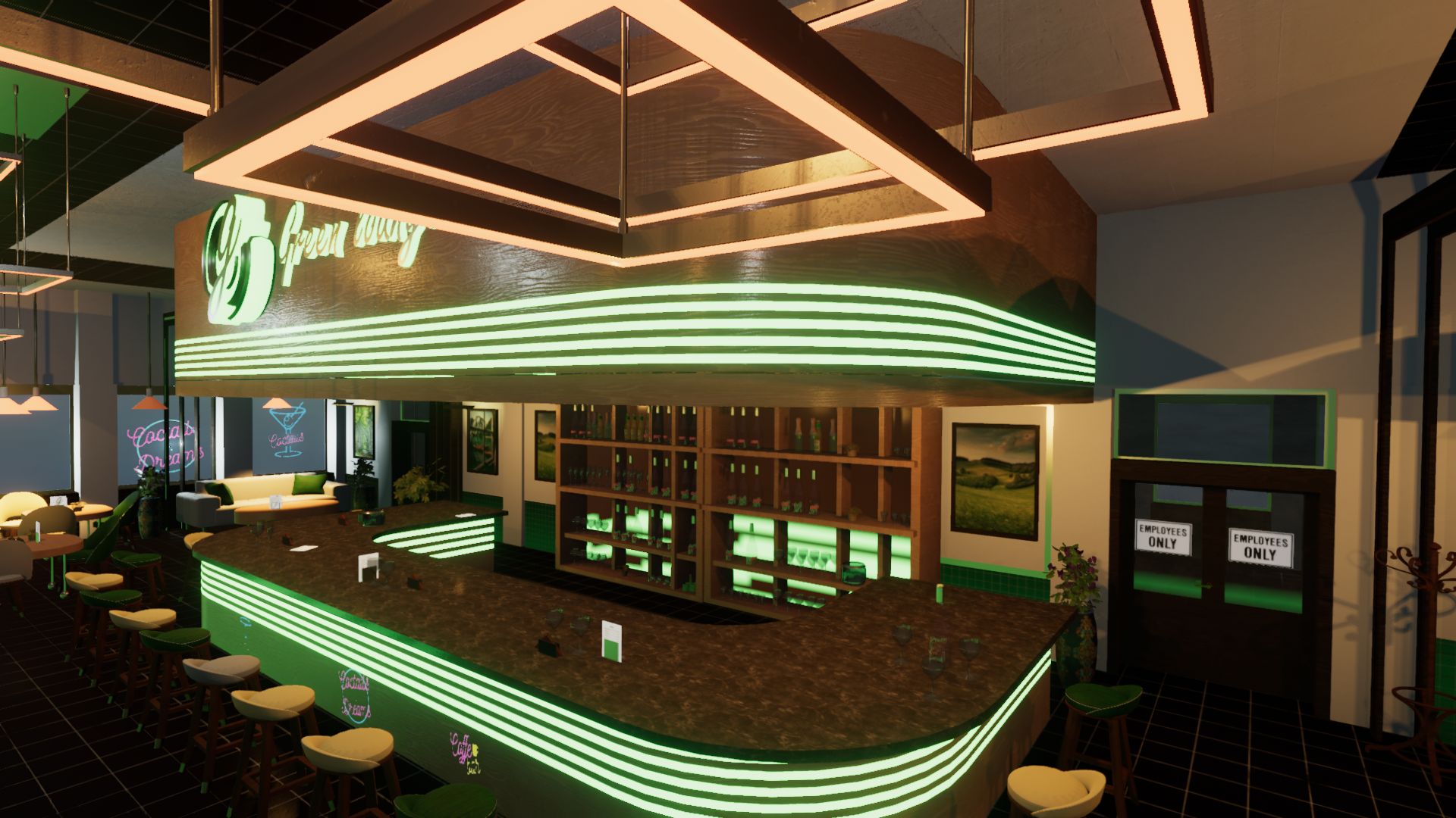 An image showing Green Lounge asset pack, created with Unity Engine.