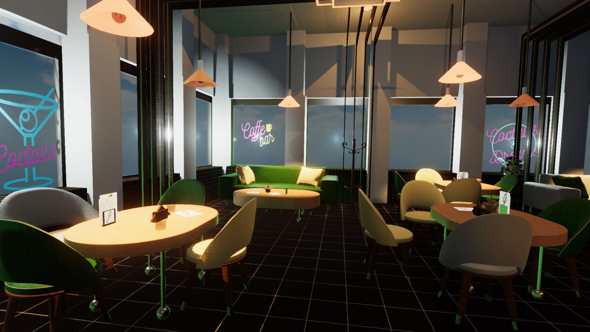 An image showing Green Lounge asset pack, created with Unity Engine.