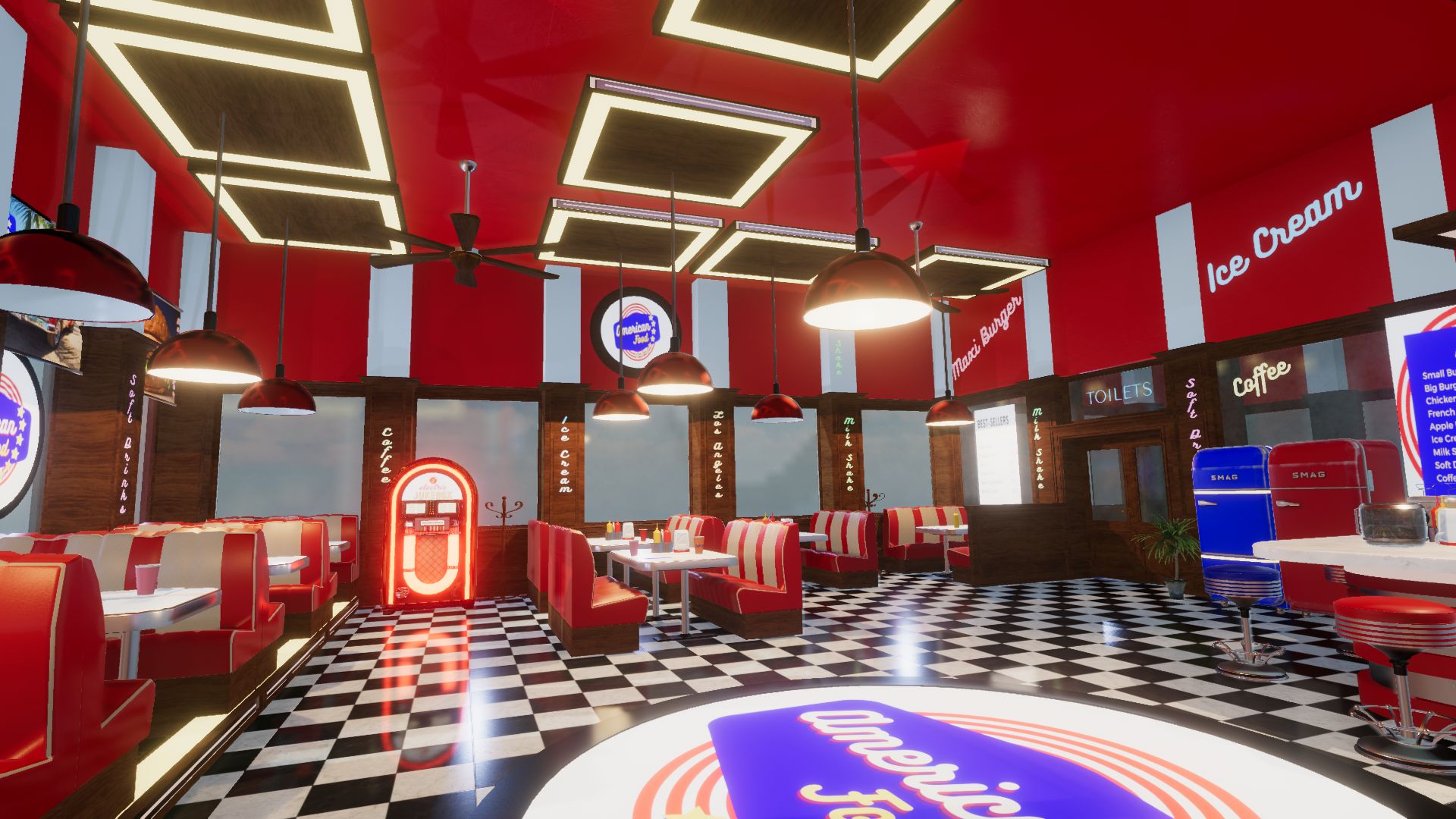 An image showing American Food Restaurant asset pack, created with Unity Engine.