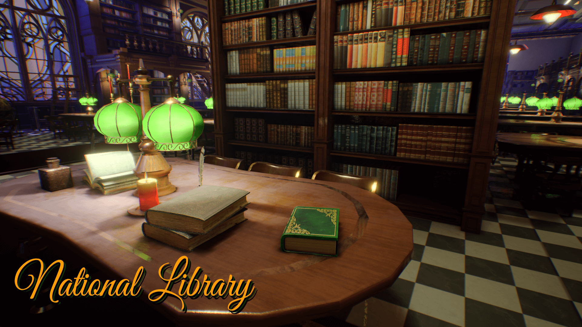 An image showing National Library asset pack, created with Unreal Engine.