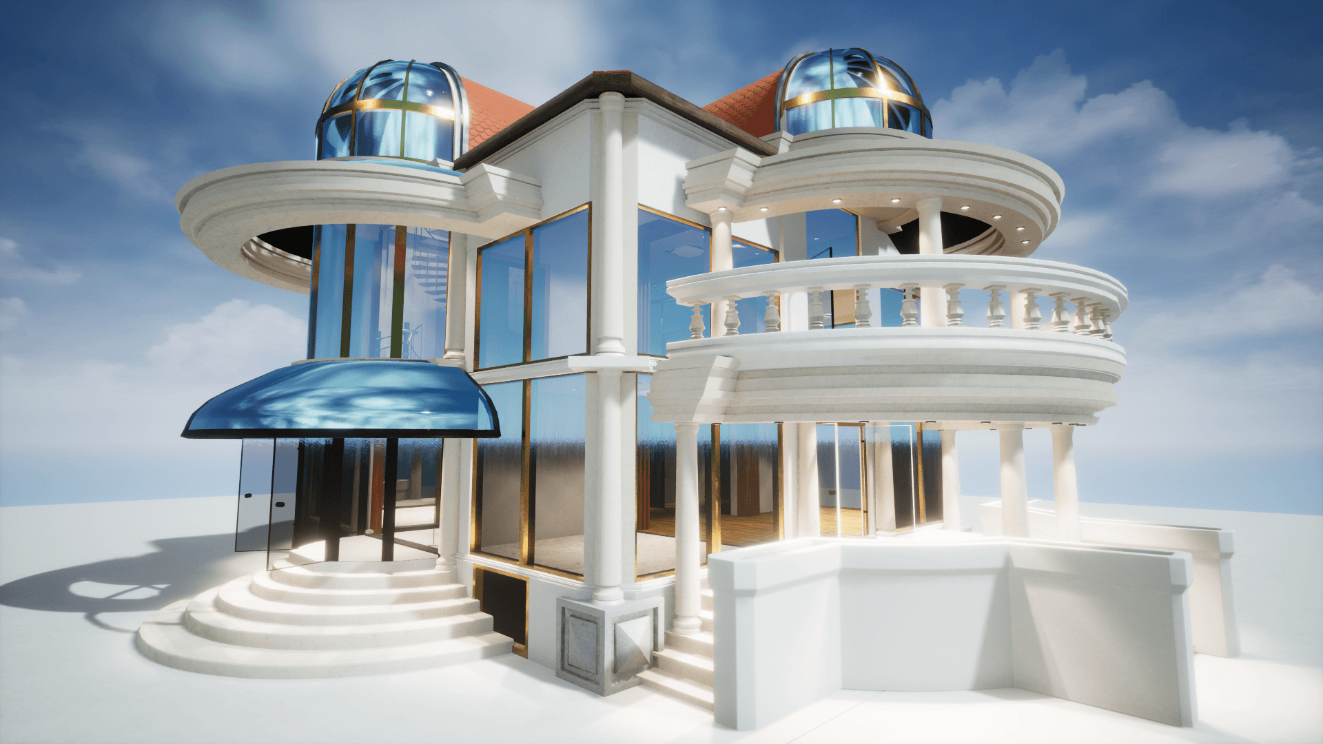 An image showing Glass House asset pack, created with Unreal Engine.
