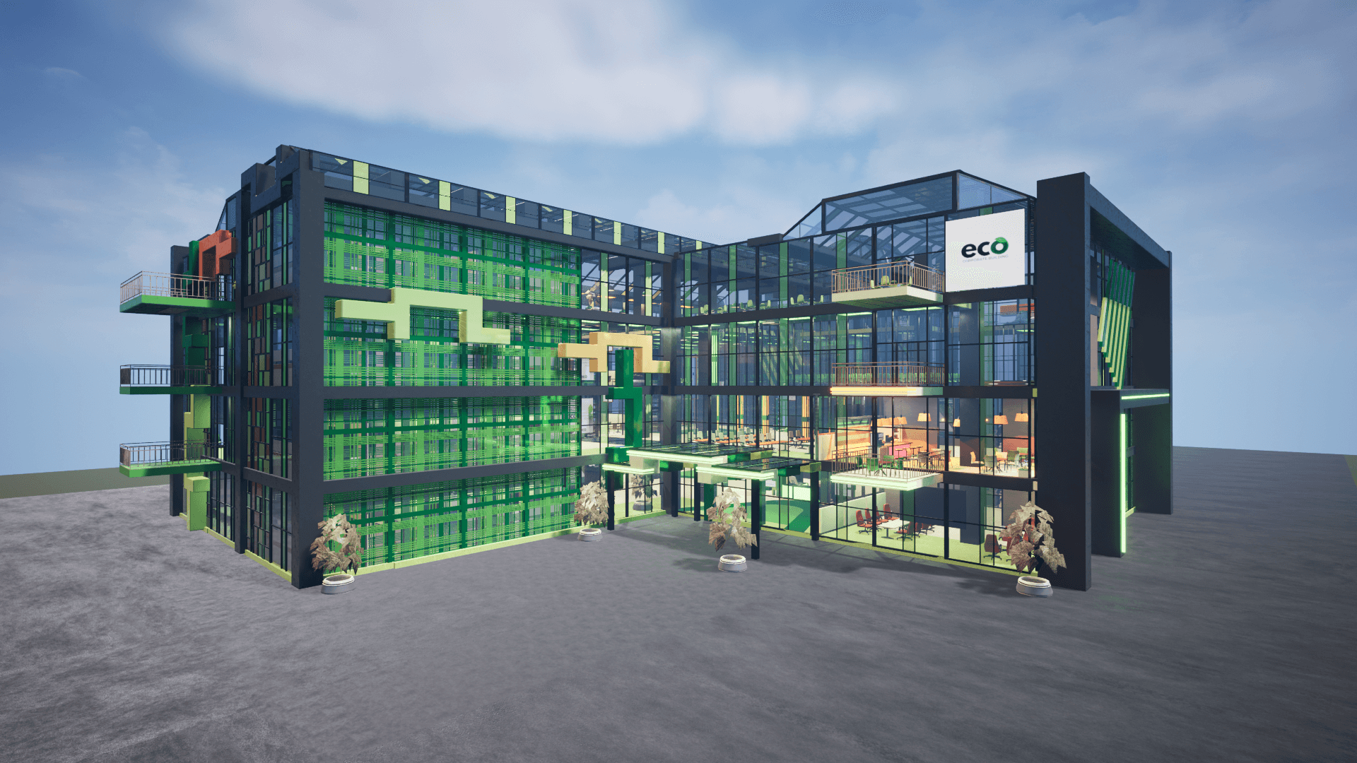 An image showing Eco Corporate Building asset pack, created with Unity Engine