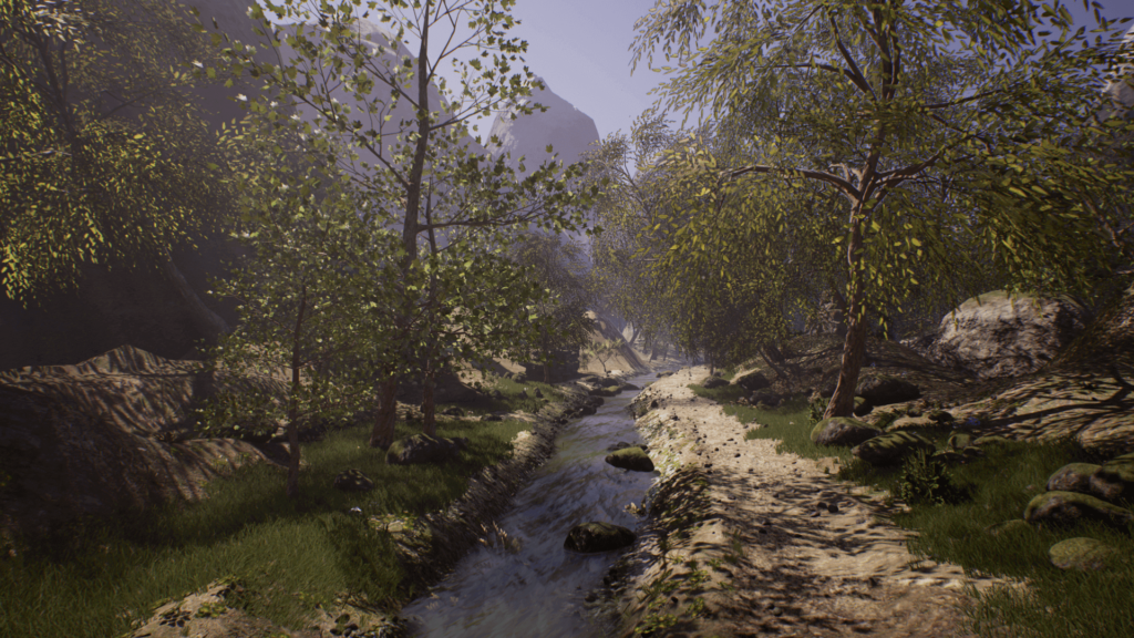 An image showing the Forrest Road Landscape asset pack, created with Unreal Engine