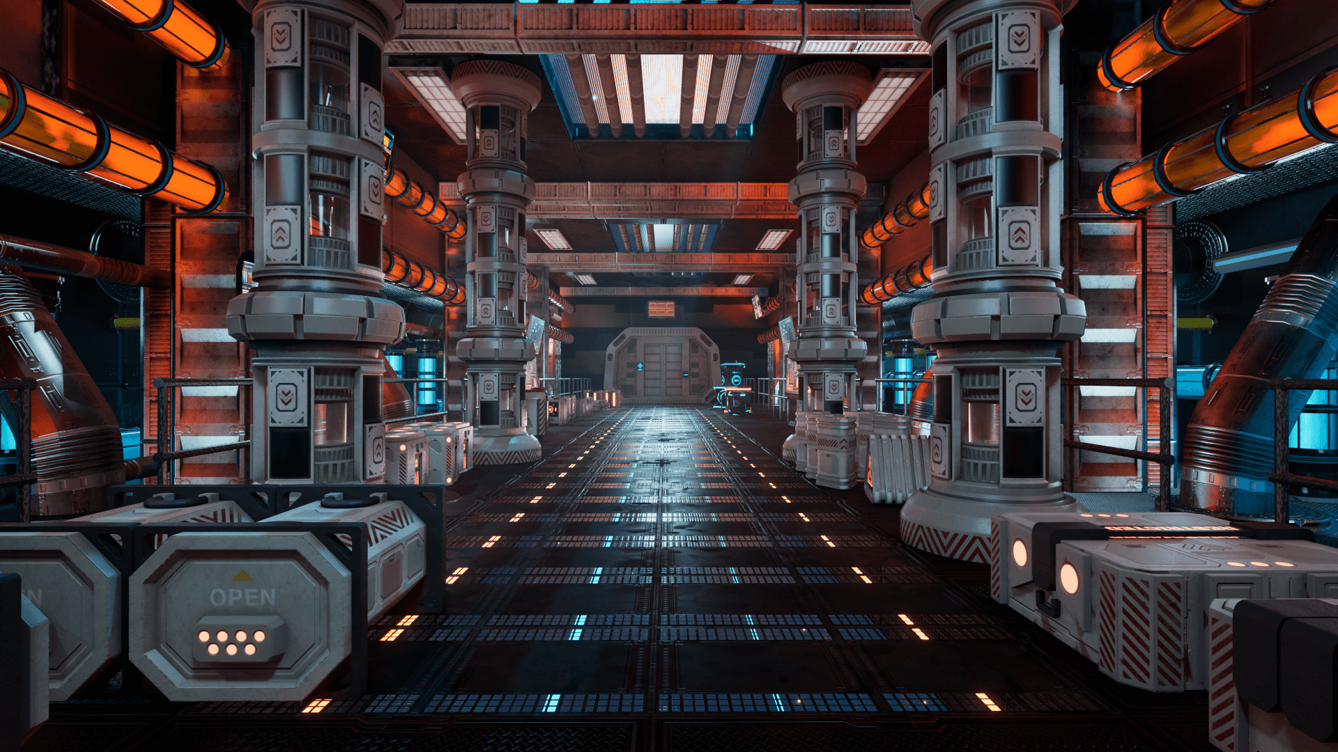 An image showing the SciFi Props asset pack, created with Unreal Engine