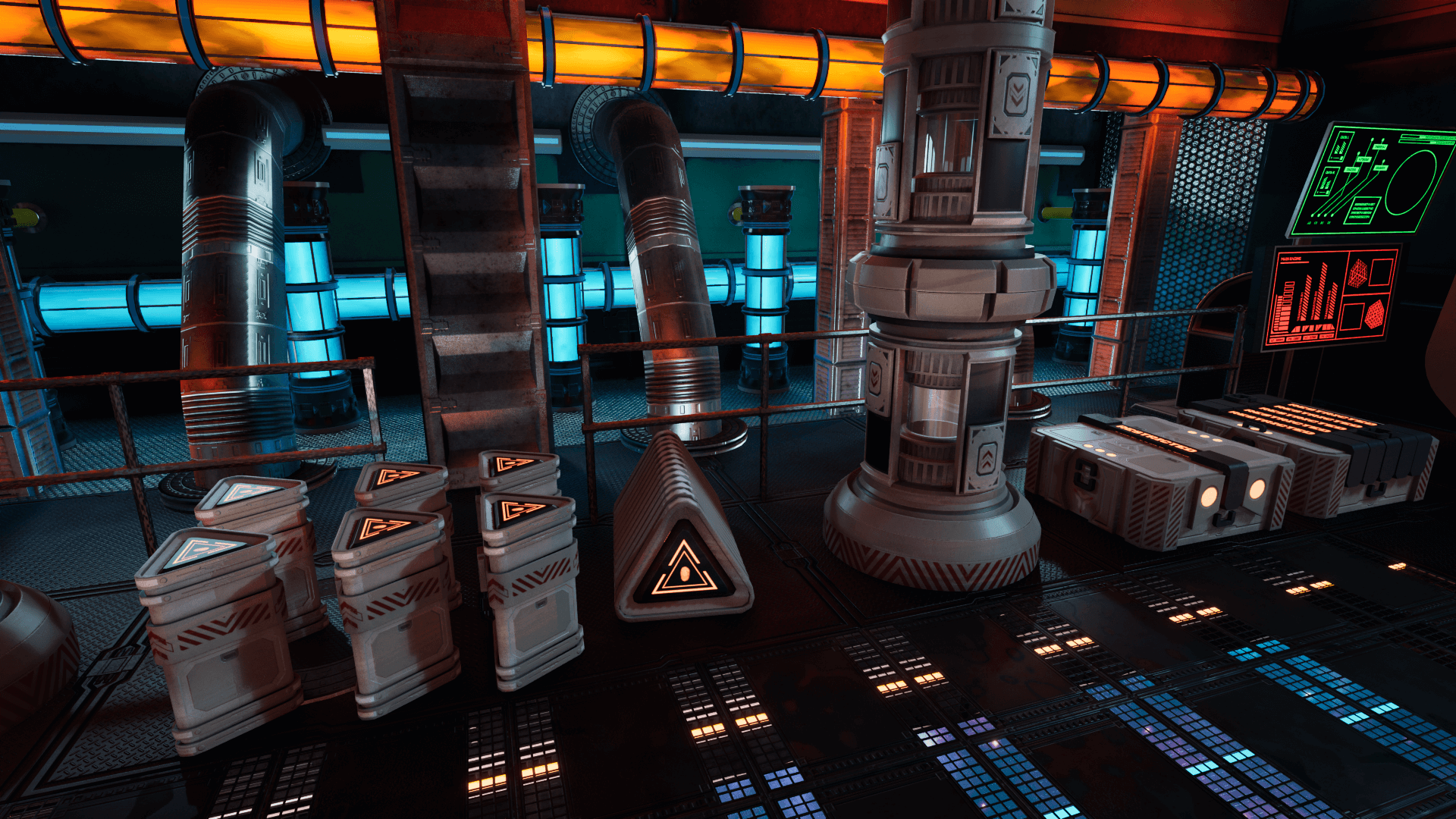 An image showing the SciFi Props asset pack, created with Unreal Engine