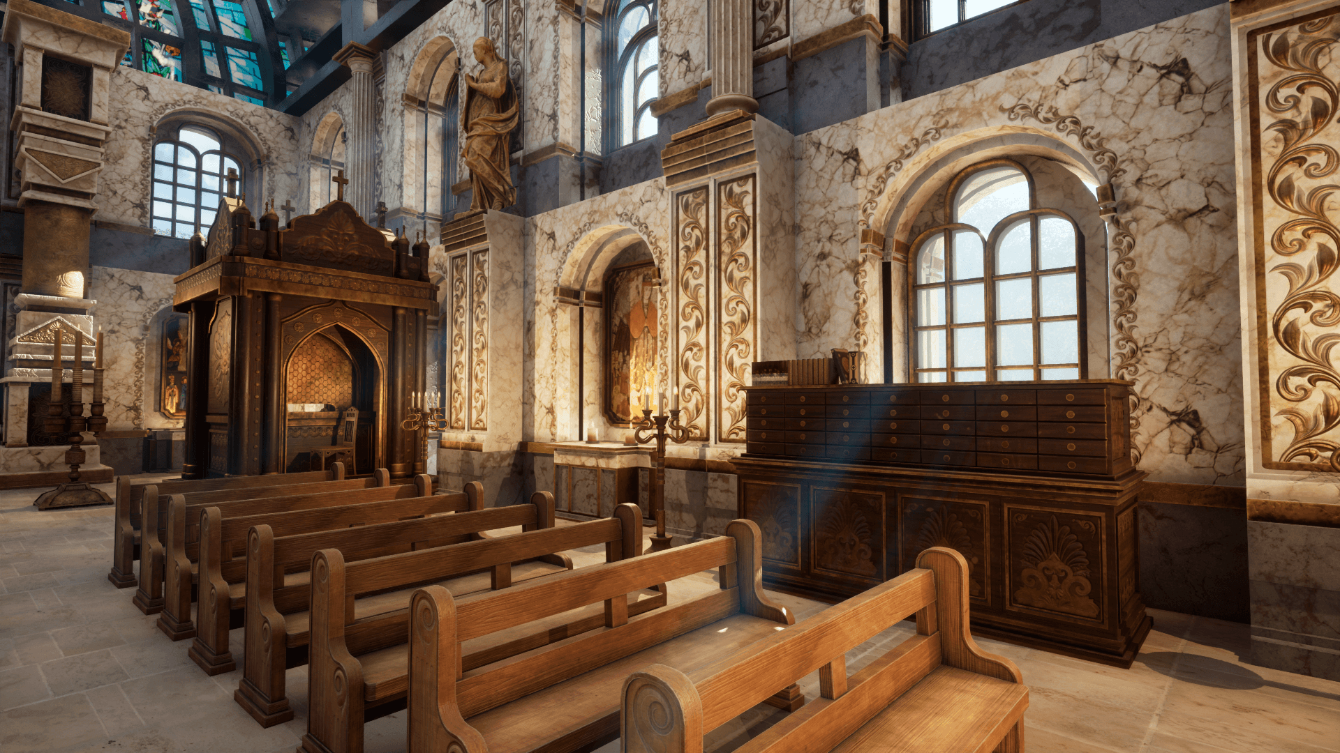 An image showing the Cathedral 3. asset pack, created with Unreal Engine