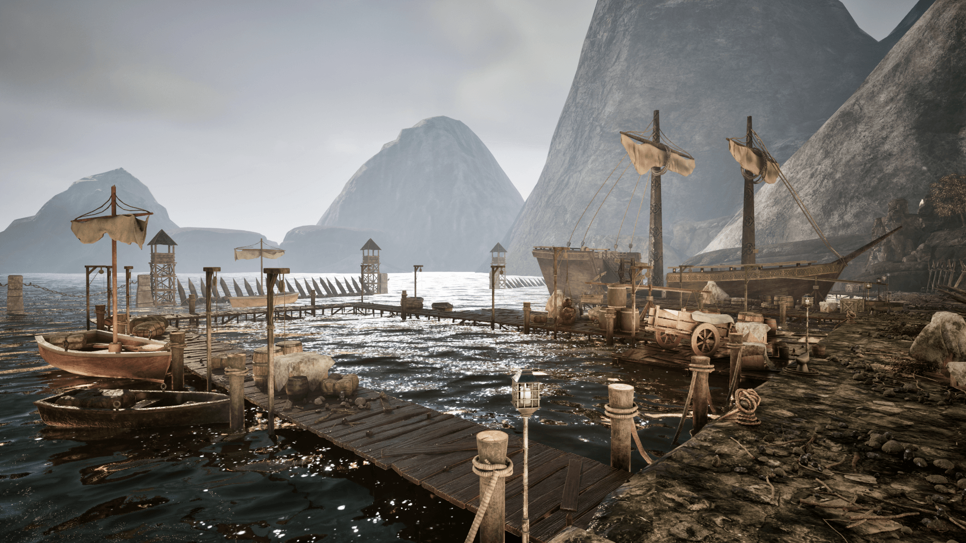 An image showing the Medieval Harbour asset pack, created with Unreal Engine