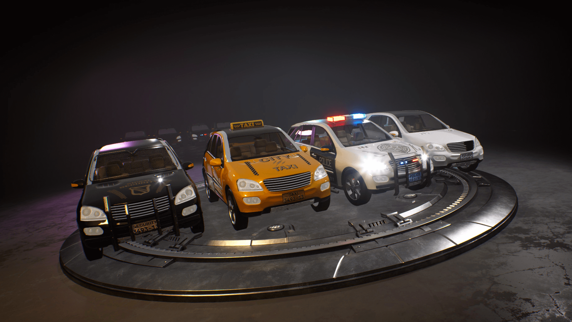 An image showing the SUV Bundle asset pack, created with Unreal Engine